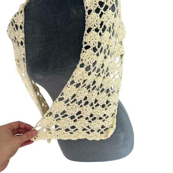 Small handmade- knit cream neck scarf- in tractor design boho western - OS - Picture 5 of 9